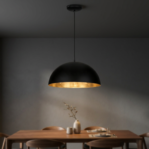 Suspension dôme noire E27 LED en laiton avec abat-jour en verre, lumière blanc chaud 2700K, hauteur réglable, luminaire de plafond pour cuisine - Product Image 2