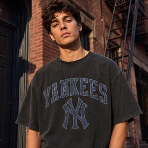 Faded Black Vintage Graphic <strong>T</strong>-<strong>Shirt</strong> <strong>New</strong> <strong>York</strong> NY Logo Blue Print Oversized Streetwear Metour Wholesale Custom - Product Image 1