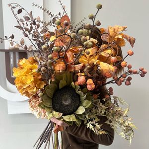KEWEI-C001 Fleurs artificielles d'hortensia et de tournesol, style rustique vieilli, pour <span class=keywords><strong>l</strong></span>'automne, vente en gros - Product Image 1