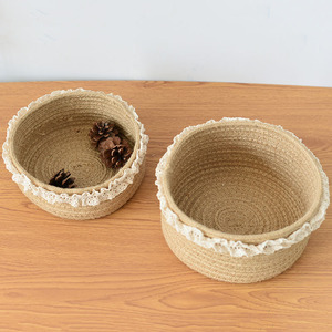 Cotton and linen <b>rope</b> flower <b>basket</b>, <b>storage</b> <b>basket</b>, snack <b>basket</b>, household <b>basket</b>, <b>storage</b> box, handheld lace round - Product Image 2