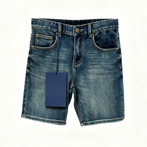 Shorts en jean vintage pour homme de haute qualité, respirants, broderie 3D, cinq poches, coupe droite, décontractés, été, en coton - Product Image 1