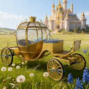 Chariot de mariage électrique ou à chevaux en métal doré, modèle Cendrillon, le plus vendu, pour 6 personnes, avec roues en caoutchouc massif, transport spécial - Product Image 6