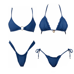 Conjunto de bikini para mujer con logo personalizado, colgante de anillo metálico, ribete con volantes y tiras de doble forro, de fabricante de lencería de baño - Product Image 1