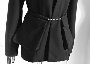Novo Terno Feminino Elegante com Corrente de Pérolas e Bolsos Grandes - Product Image 3
