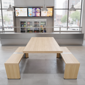 Set Tavolo e Panche Contemporaneo in Legno e Acciaio per Ristoranti - Ecologico, Durevole, Facile da Pulire per Caffè, Ristoranti e Sale - Product Image 4