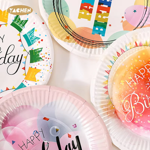 YACHEN 10 pièces/sac 7 pouces fête fournitures joyeux anniversaire fête assiettes en papier jetables <span class=keywords><strong>Dessert</strong></span> gâteau assiettes pour décorations d'anniversaire - Product Image 5