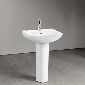 Chậu rửa mặt sứ men bóng màu trắng, bề mặt liền khối, dễ vệ sinh, đặt sàn, hai mảnh, kiểu đặt bệ - Product Image 3