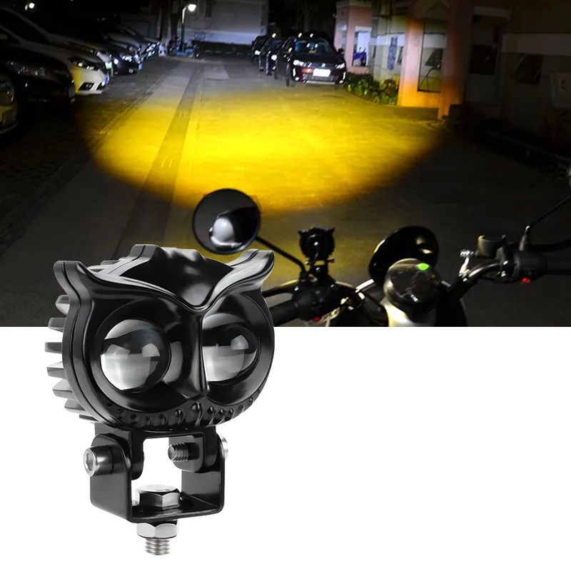 Owl Design Dual Color Led Motorcycle Fog Light MINI driving Head Light Headlight Led Auxiliary Spot Lights For Motorcycle