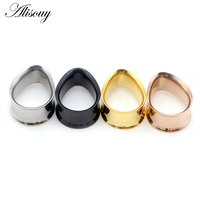 Alisouy 2pcs Goutte d'Eau en Acier Inoxydable Bouchon d'Oreille Tunnels Couleur Or Noir Bouchons d'Oreille Tunnels Bijoux de Corps Jauges d'Oreille