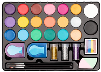 Kit de Maquillage pour Enfants 20 Couleurs à Base d'Eau, Palette de Maquillage, Pochoirs, Design Split Cake, Clips pour Teinture Capillaire, Sûr pour les Fêtes