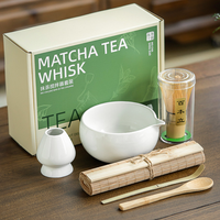 Ensemble de 6 ustensiles pour la préparation du thé matcha, fouet en bambou, support pour fouet, cuillère, bol et tapis en bambou pour débutants