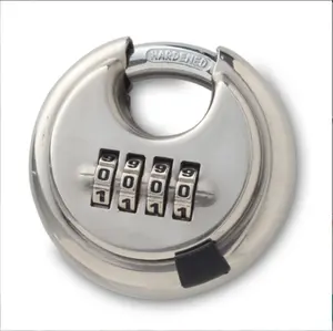 70毫米硬化重型304不锈钢圆形密码锁可复位防风雨无钥匙4位数铁饼盘挂锁