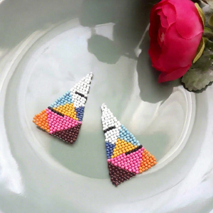 Pendientes de Flores Ovalados con Cuentas Hechas a Mano, Diseño Geométrico Multicolor, Joyería, Arte, Artesanía, Fiesta - Product Image 1