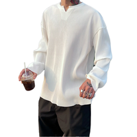 Pull personnalisé pour homme à col en V, tricot côtelé standard, chaud et respirant, en laine/cachemire blanc uni