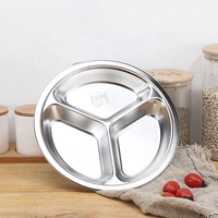 Assiettes circulaires en acier inoxydable SS304 à 3 compartiments, assiettes à dîner divisées pour enfants