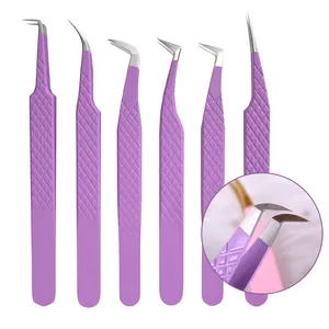 Duitse Kwaliteit Fiber Grip Tip Wimper Extensie Pincet Paars Nieuwe Post 2022 Lash Extensions Pincet Set