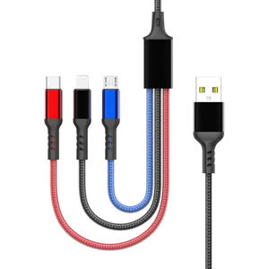 Cable de Carga Rápida 3 en 1 con Trenzado de Nailon, Cable USB para Cargar Teléfonos con Conectores <span class=keywords><strong>Tipo</strong></span> <span class=keywords><strong>C</strong></span>, Micro USB e iOS para <span class=keywords><strong>Celulares</strong></span> - Product Image 2