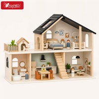 Maison de poupée en bois de style nordique avec mobilier complet, maison pour chiot, escalier, figurines de famille, jouet de jeu d'imitation pour enfants W06A773