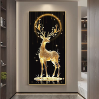 Nouvelle Décoration Murale LED de Luxe Scintillante Cerf Doré, Peinture Acrylique Animale, Décoration Intérieure pour Salon, Taille Personnalisée