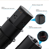 Centro de alimentación automático emergente 8 en 1 para escritorio, con base inalámbrica de 15W, 4 tomas de corriente de EE. UU., puertos USB-A y USB-C con PD de 20W, y diseño de 86mm para mesa de oficina