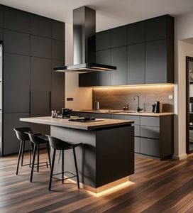 Modular Modern Island Kitchen <b>Cabinets</b> <b>Wooden</b> Designs Led Customize Villa Kitchen - Product Image 4