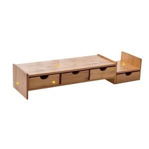 Bamboo <b>Desktop</b> Organizer With Drawers For Desk Storage And Monitor <b>Riser</b> Multifunctional Office Organizer Rectangle Shape - Product Image 1
