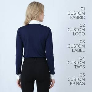 Camisa de competición ecuestre de manga larga para mujer, cuello alto, botones frontales, panel en contraste, corte ajustado, top para montar a caballo, personalizable - Product Image 2