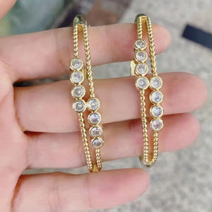 BC2107 <span class=keywords><strong>Bracelet</strong></span> plaqué or 18K, Baguette CZ Micro Pave pyramide pointe en fer à cheval <span class=keywords><strong>café</strong></span> <span class=keywords><strong>grain</strong></span> lien chaîne manchette <span class=keywords><strong>Bracelet</strong></span> - Product Image 2