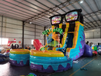 Nouveau toboggan aquatique gonflable de 20 pieds, prix d'usine, personnalisable, double piste, couleur arc-en-ciel, toboggan gonflable d'été pour enfants et adultes