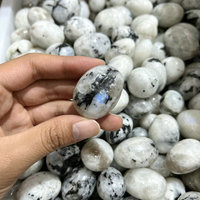 Batu Kristal Alami Hitam Dot Moonstone Dipoles Batu Cahaya Biru untuk Membuat Perhiasan