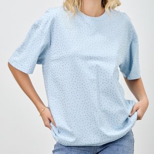 <span class=keywords><strong>T</strong></span>-<span class=keywords><strong>shirt</strong></span> décontracté ample à col rond et manches courtes pour <span class=keywords><strong>femme</strong></span>, tricoté, <span class=keywords><strong>couleur</strong></span> unie, respirant, écologique, orné de strass, idéal pour l'é<span class=keywords><strong>t</strong></span>é - Product Image 1
