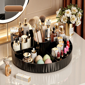 Round Makeup Organizer Tray Cosmetics <b>Storage</b> Box Vanity Brush Holder Lipstick Display for <b>Dressing</b> <b>Table</b> - Product Image 2