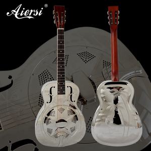 Aiersi Brand <span class=keywords><strong>Blues</strong></span> Slide Resonator Guitar Glossy Chrome Plated Metal Brass Body Hawaii Tree Single Cone String Instrument - Product Image 2