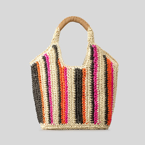 Bolso de mano de paja tejido a mano para mujer, estilo bohemio, informal, vibrante, con rayas verticales, de gran capacidad, para vacaciones de verano en la <span class=keywords><strong>playa</strong></span>. - Product Image 2