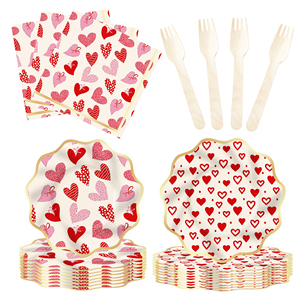 DAMAI - Juego de Decoración para Fiesta del Día de San Valentín, Venta al por Mayor, Platos de Papel con Corazones Rojos, Mantel, Juego de Vajilla Desechable para Fiesta - Product Image 3