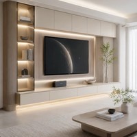 Meuble TV mural en bois de luxe sur mesure pour salon, appartement, design moderne, haut de gamme, sophistiqué