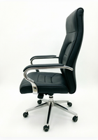 Chaise de bureau exécutive pivotante ergonomique moderne en acier inoxydable noir, réglable en hauteur et avec appui-tête, pour hôtel et salon