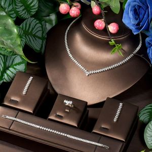 Conjunto de 4 piezas de circonia cúbica, collar de moda, pendientes, boda, novia, señoras elegantes, fiesta, joyería, regalo, novedad, 2017 - Product Image 1