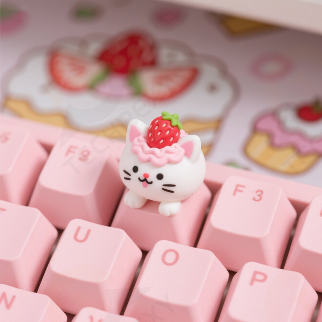 Professional Customizable Strawberry Cat Shaped 3D Resin Keycaps Personalized MX Keycaps From a Leading Supplier