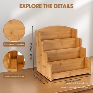 Estante de exhibición de madera de varios niveles, almacenamiento de escritorio de 4 capas para tarjetas, libros, papelería, Color madera Natural, duradero - Product Image 3