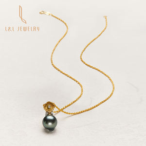 Colgante de perlas de oro amarillo de 18K para mujer, collar de perlas negras de Tahiti, de lujo, regalo, conjuntos de joyería para fiesta - Product Image 4