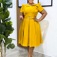 D583 Robes d'Été Tendance pour Femmes, Décontractées à Col Claudine, Manches Courtes, Volants, Coupe A-Line, Robe de Bureau Formelle pour Femmes, Carrière
