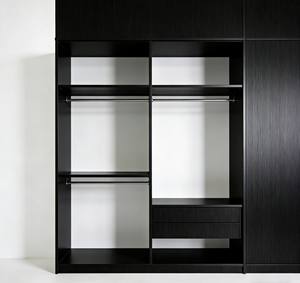 Armoire en bois nordique minimaliste, design noir élégant avec porte miroir et compartiments de rangement multiples pour la chambre à coucher - Product Image 6