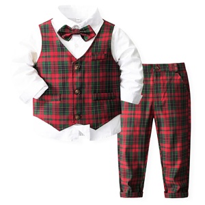 Trajes formales de Navidad, traje de caballero para bebé, trajes de Navidad para niños, <span class=keywords><strong>camisa</strong></span> de vestir, pajarita, chaleco y pantalones, ropa para niño pequeño, traje - Product Image 1