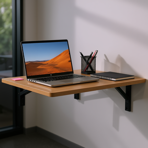 Bureau flottant mural en bois 23,6 x 15,6 pouces avec support en acier carbone, table de bureau pliable pour salle à manger, buanderie, espace de travail - Product Image 2