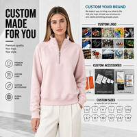 Sweat-shirt décontracté ample pour femme, col montant, demi-zip, manches raglan, imprimé, brodé, en polaire respirante, printemps automne hiver, OEM