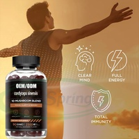 VitaSpring Gummies au Cordyceps, Reishi et Crinière de Lion – Stimulant Végétalien de la Mémoire Sans Sucre – Gummies Naturels de Cordyceps Sinensis de Chine