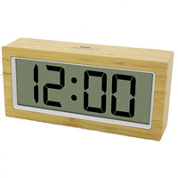 Réveil numérique intelligent à affichage LCD avec rétroéclairage, affichage de l'heure, de la température, de l'humidité, du jour et de la date, fonction snooze, en bambou, en bois
