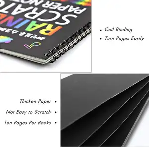 Mais novo papel espiral criativo diy graffiti preto mágico arco-íris pintura de cor papel arte a4 livros de papel arranhões