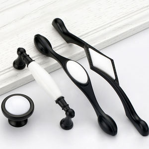 มือจับตู้เซรามิกพอร์ซเลน + โลหะผสมสังกะสีมือจับลิ้นชักตู้สีดำและสีขาวลูกบิดเฟอร์นิเจอร์ - Product Image 2